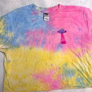 Rainbow tie dye crop top alien heart never worn womens top